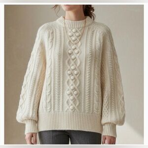 Demylee J.Crew balloon sleeve cable knit wool mohair mix sweater cult favorite S